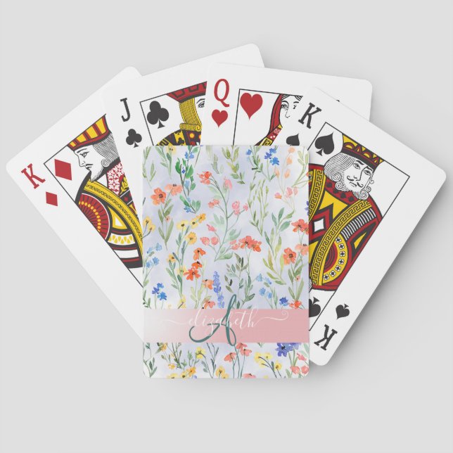 Colourful Spring Wildflower Meadow Monogram    Playing Cards (Back)