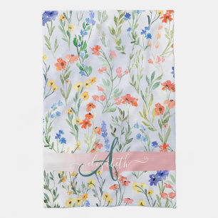 Colourful Spring Wildflower Meadow Monogram    Tea Towel