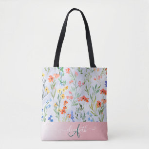 Colourful Spring Wildflower Meadow Monogram  Tote Bag