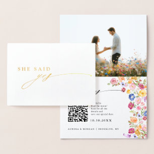 Colourful Spring Wildflower Meadow Save the Date Foil Card
