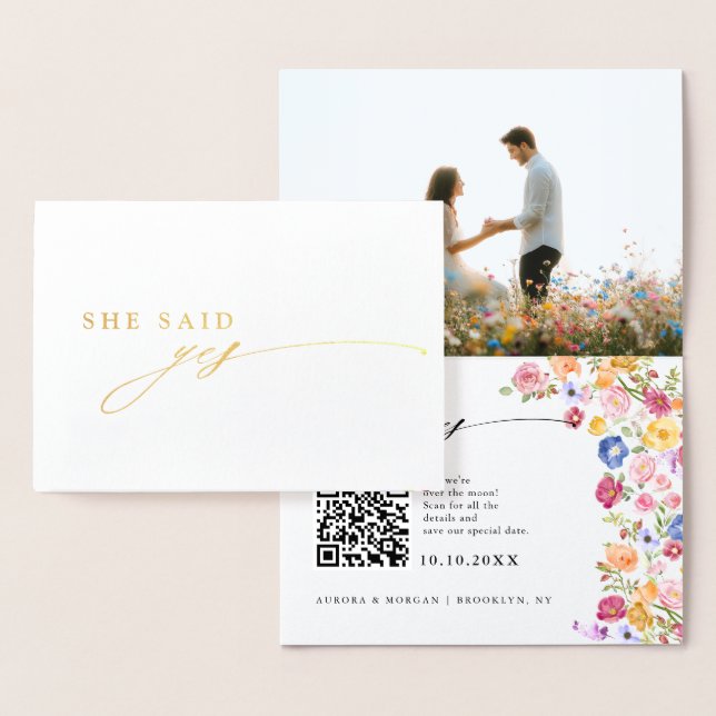 Colourful Spring Wildflower Meadow Save the Date Foil Card (Display)