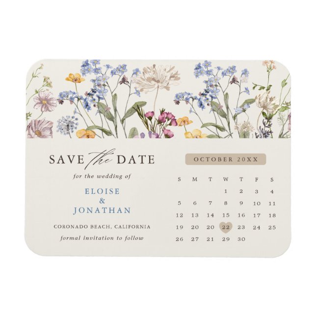 Colourful Spring Wildflower Meadow  Save the Date Magnet (Horizontal)