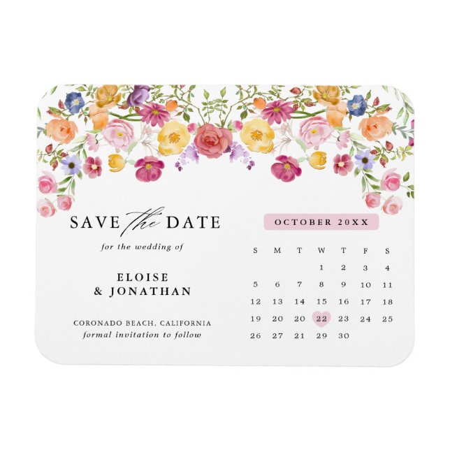Colourful Spring Wildflower Meadow  Save the Date Magnet (Horizontal)