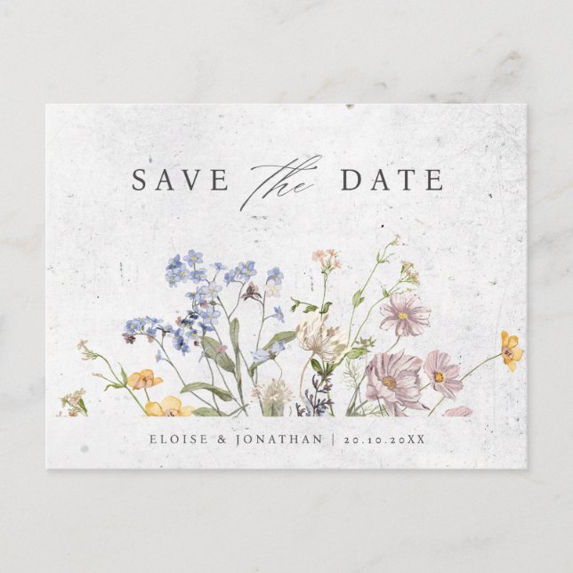 Colourful Spring Wildflower Meadow  Save the Date Postcard (Front)