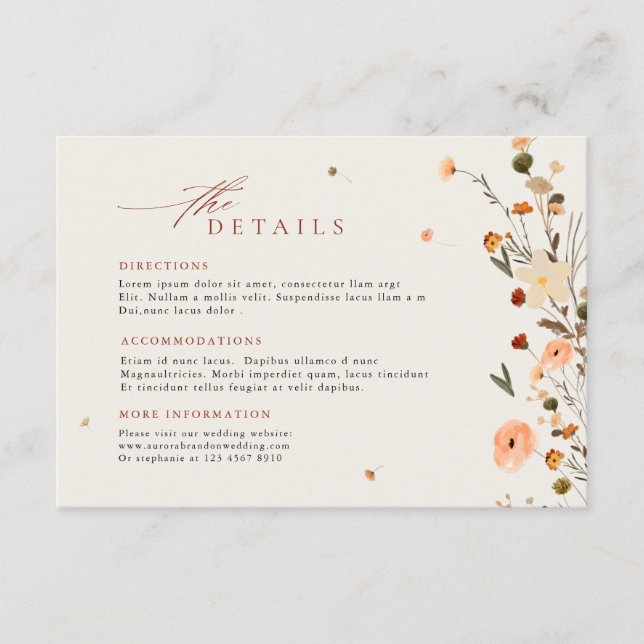 Colourful Spring Wildflower Meadow  Wedding Detail Enclosure Card (Front)