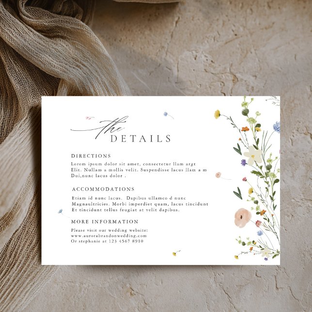 Colourful Spring Wildflower Meadow  Wedding Detail Enclosure Card (Colorful Spring Wildflower Meadow Wedding Details Enclosure Card)