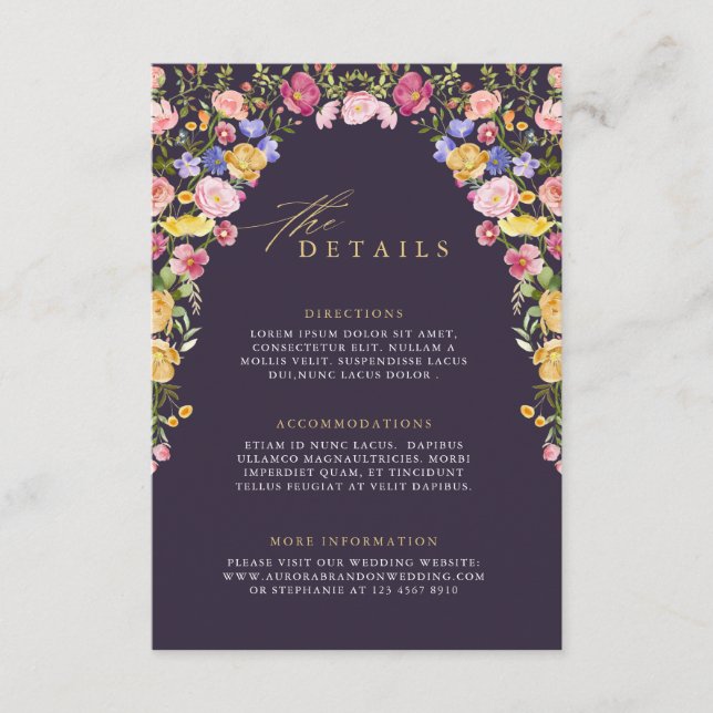 Colourful Spring Wildflower Meadow  Wedding Detail Enclosure Card (Front)