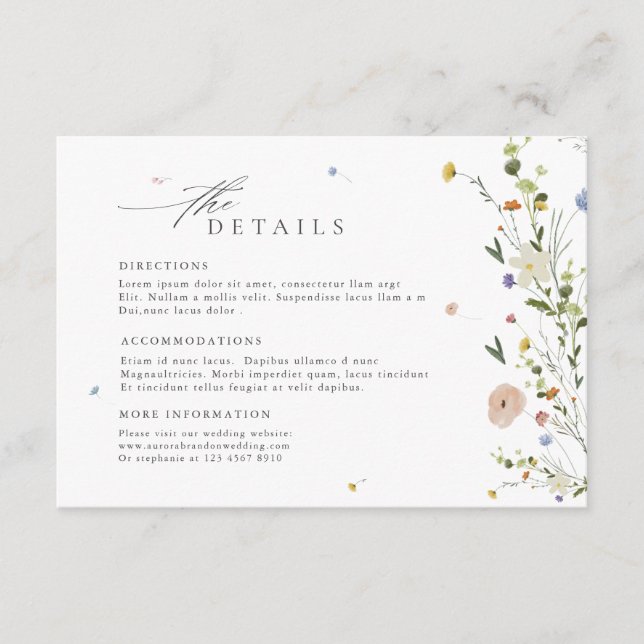 Colourful Spring Wildflower Meadow  Wedding Detail Enclosure Card (Front)