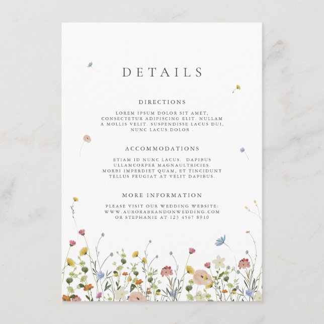 Colourful Spring Wildflower Meadow Wedding Details Enclosure Card (Front)