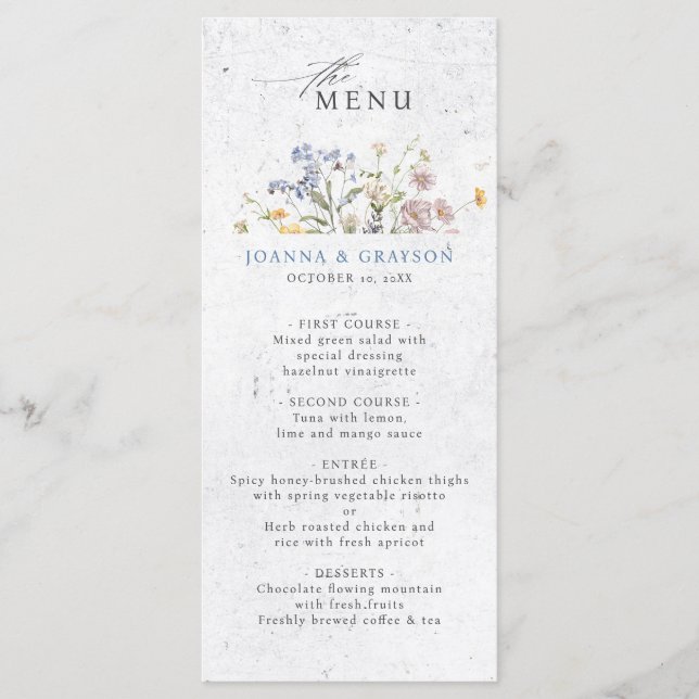 Colourful Spring Wildflower Meadow Wedding Menu (Front)
