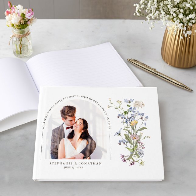 Colourful Spring Wildflower Meadow Wedding Photo   Guest Book (Colorful Spring Wildflower Meadow Wedding Photo Guest Book)