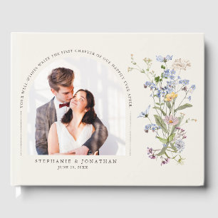 Colourful Spring Wildflower Meadow Wedding Photo   Guest Book