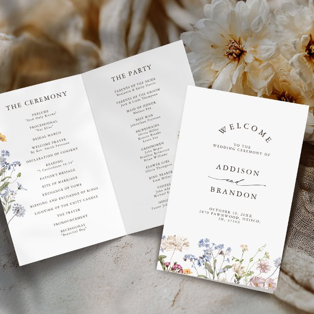Colourful Spring Wildflower Meadow  Wedding Progra (Colorful Spring Wildflower Meadow folded  Wedding Program )