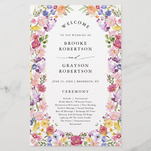 Colourful Spring Wildflower Meadow Wedding Program (Front)