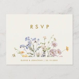 Colourful Spring Wildflower Meadow Wedding RSVP Postcard