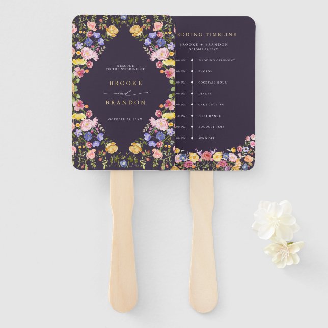 Colourful Spring Wildflower Meadow wedding Timelin Hand Fan (Front and Back)