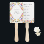 Colourful Spring Wildflower Meadow wedding Timelin Hand Fan<br><div class="desc">Make your wedding day unforgettable with our beautifully crafted, floral wedding timeline hand fan. The delicate pastel flower wreath brings a romantic, garden-inspired touch to your celebration. Personalise the card with your own text, and easily adjust the font style, colour, and layout to suit your taste by clicking the 'Customise...</div>