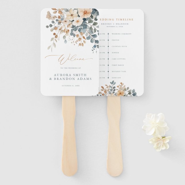 Colourful Spring Wildflower Meadow wedding Timelin Hand Fan (Front and Back)