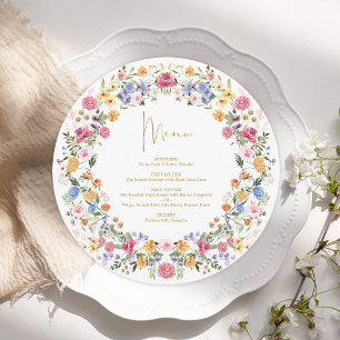 Colourful Spring Wildflower Round Charger Plate Menu