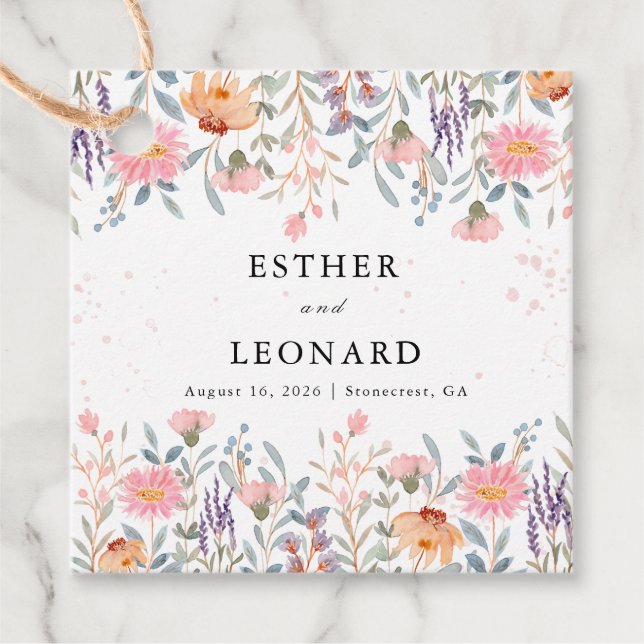 Colourful Spring Wildflower Wedding  Favour Tags (Front)