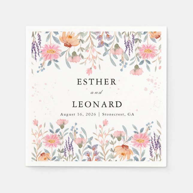 Colourful Spring Wildflower Wedding  Napkin (Front)