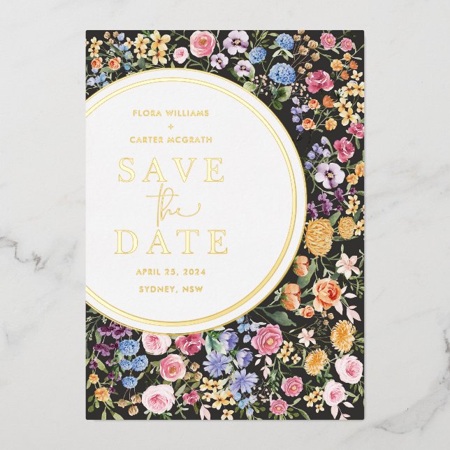 Colourful Spring Wildflower Wedding Save the Date (Front)