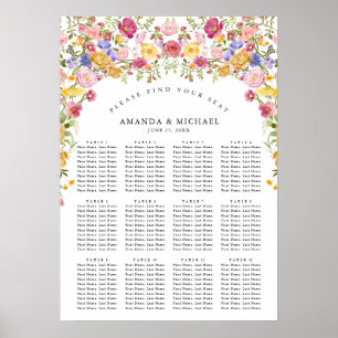 Colourful Spring Wildflower   Wedding Seating Char Poster