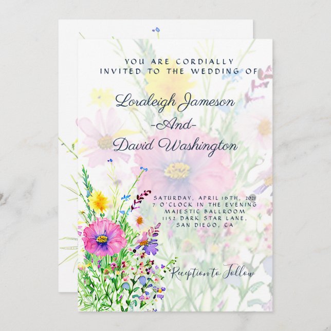 Colourful spring wildflowers custom Wedding Invitation (Front/Back)