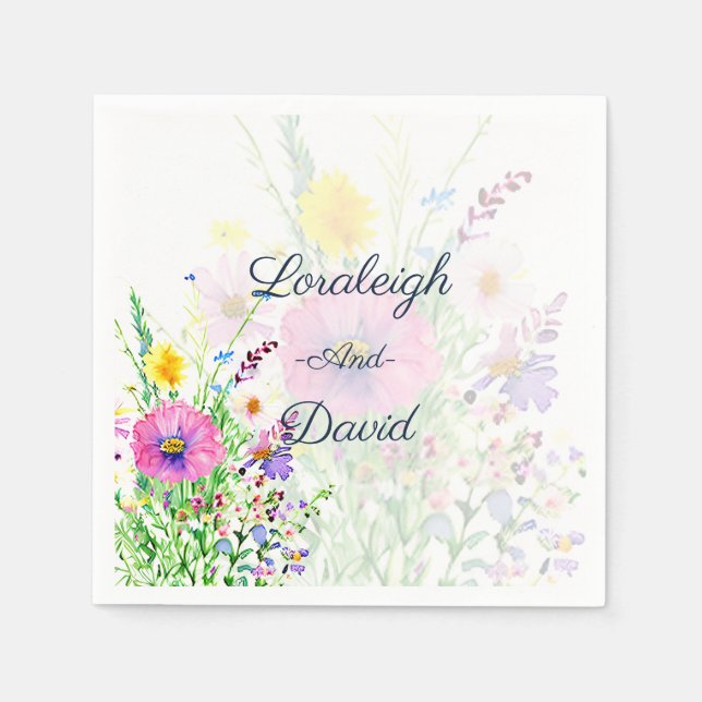 Colourful spring wildflowers custom Wedding Napkin (Front)