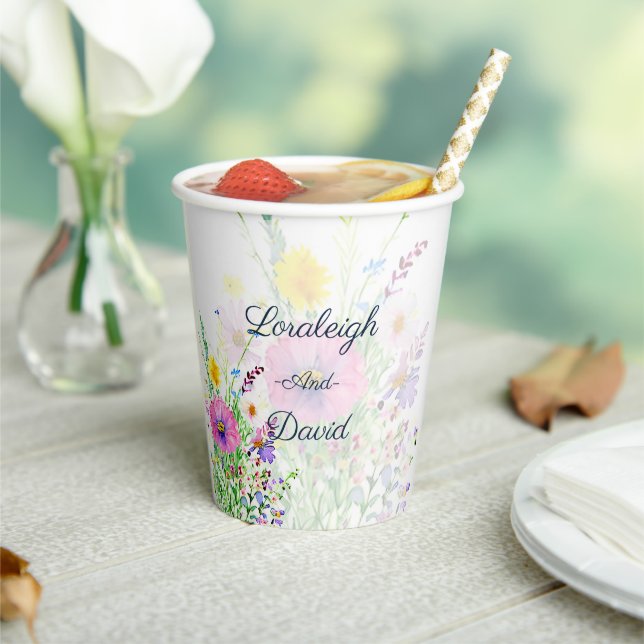 Colourful spring wildflowers custom Wedding Paper Cups (Insitu)