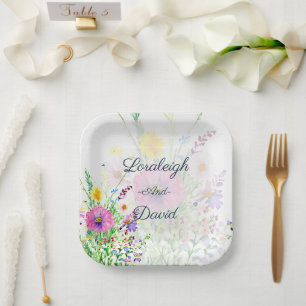 Colourful spring wildflowers custom Wedding Paper Plate