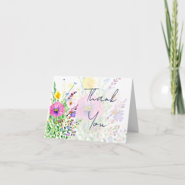 Colourful spring wildflowers custom Wedding Thank You Card (Front)