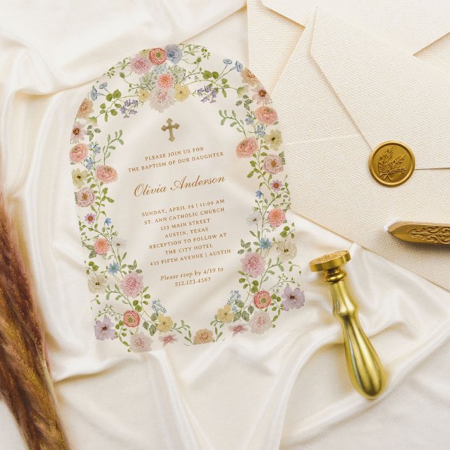 Colourful Spring Wildflowers | Floral Baptism Acrylic Invitations (Creator Uploaded)