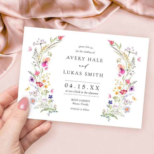 Colourful Spring Wildflowers Wedding Invitation (Creator Uploaded)