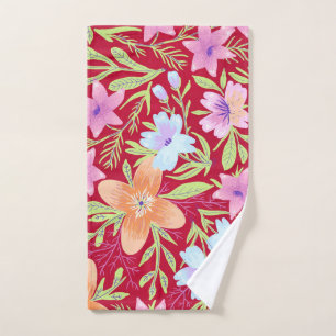 Colourful springtime flower pattern, hand towel
