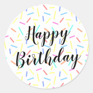 Colourful Sprinkle Confetti Lines Happy Birthday   Classic Round Sticker