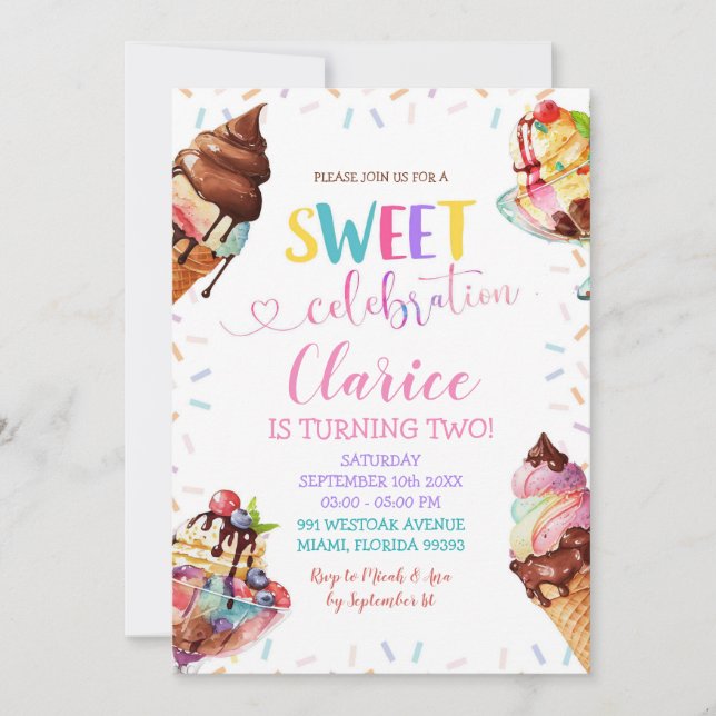 Colourful Sprinkle Ice cream Birthday Invitation (Front)
