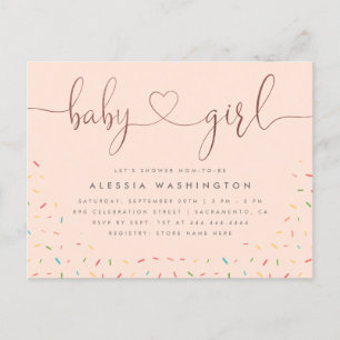 Colourful Sprinkle Rose Gold Girl Baby Shower Invitation Postcard