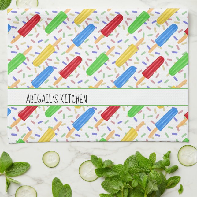 Colourful Sprinkles and Ice Pops Fun Summer Patter Tea Towel (Folded)