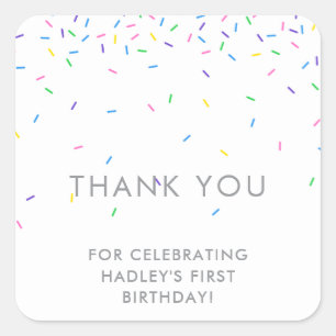 Colourful Sprinkles Birthday Party Thank You Square Sticker