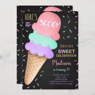 Colourful Sprinkles Black Ice Cream Invitation