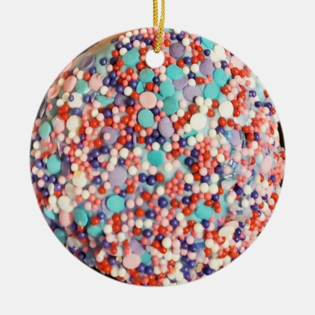 Colourful Sprinkles Cupcake Top Photo Ceramic Tree Decoration (Front)