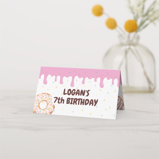 Colourful Sprinkles Doughnut Theme Birthday Place Card (Front)