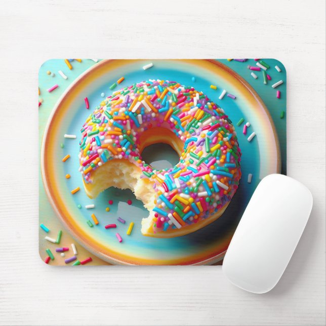 Colourful Sprinkles On A Doughnut Mouse Mat (With Mouse)