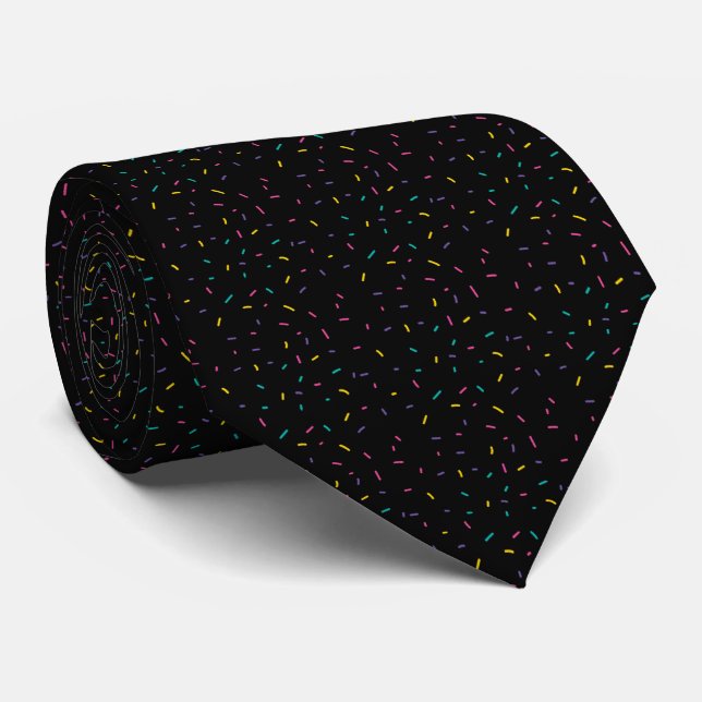 Colourful sprinkles on black background   tie (Rolled)