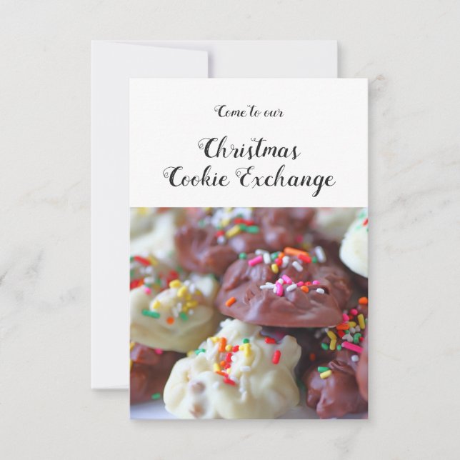 Colourful sprinkles on chocolate candy invitation (Front)