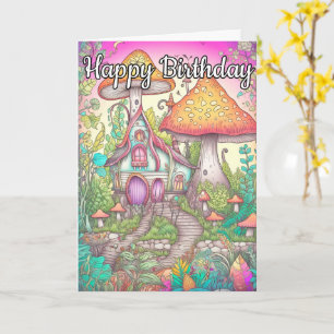 Colourful Sprouting Mushroom Hut Illustration Card