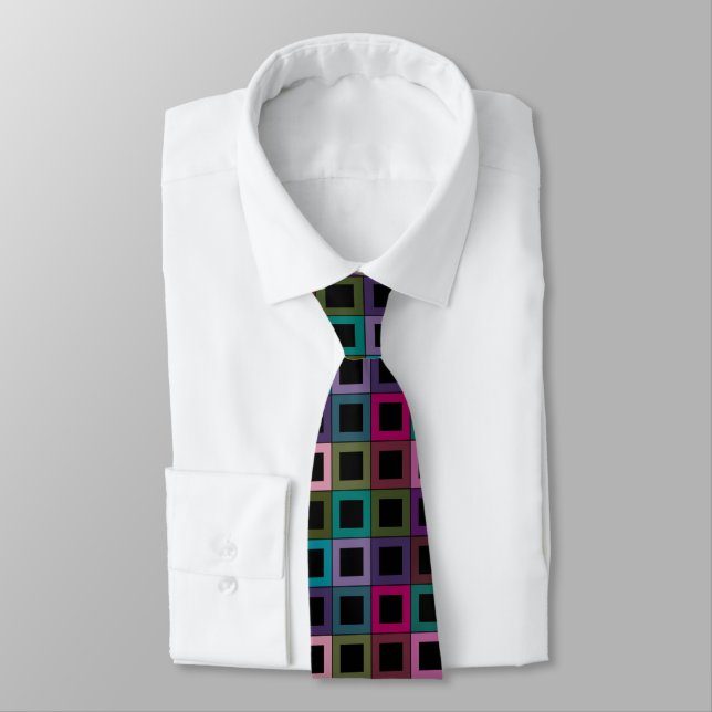 Colourful Square Block Grid Pattern Tie (Tied)