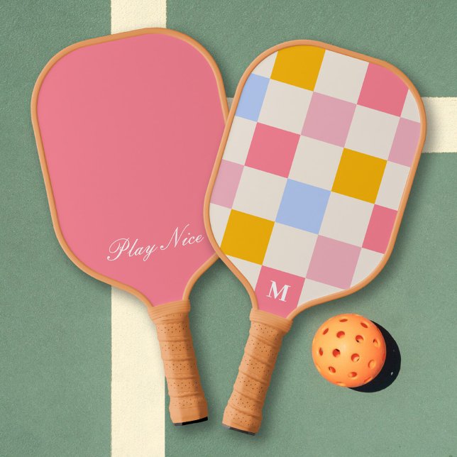 Colourful Square Chequered Pattern Monogram Custom Pickleball Paddle (Creator Uploaded)