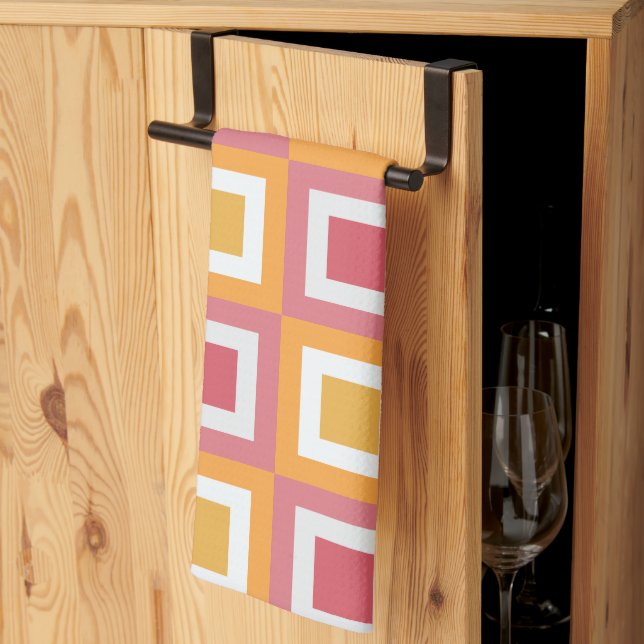 Colourful Square Geometric Pattern  Tea Towel (Thirds Fold)